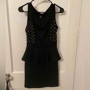 Rue 21 Gold Studded Peplum Black Bodycon Dress Edgy Alternative Fashion Size M